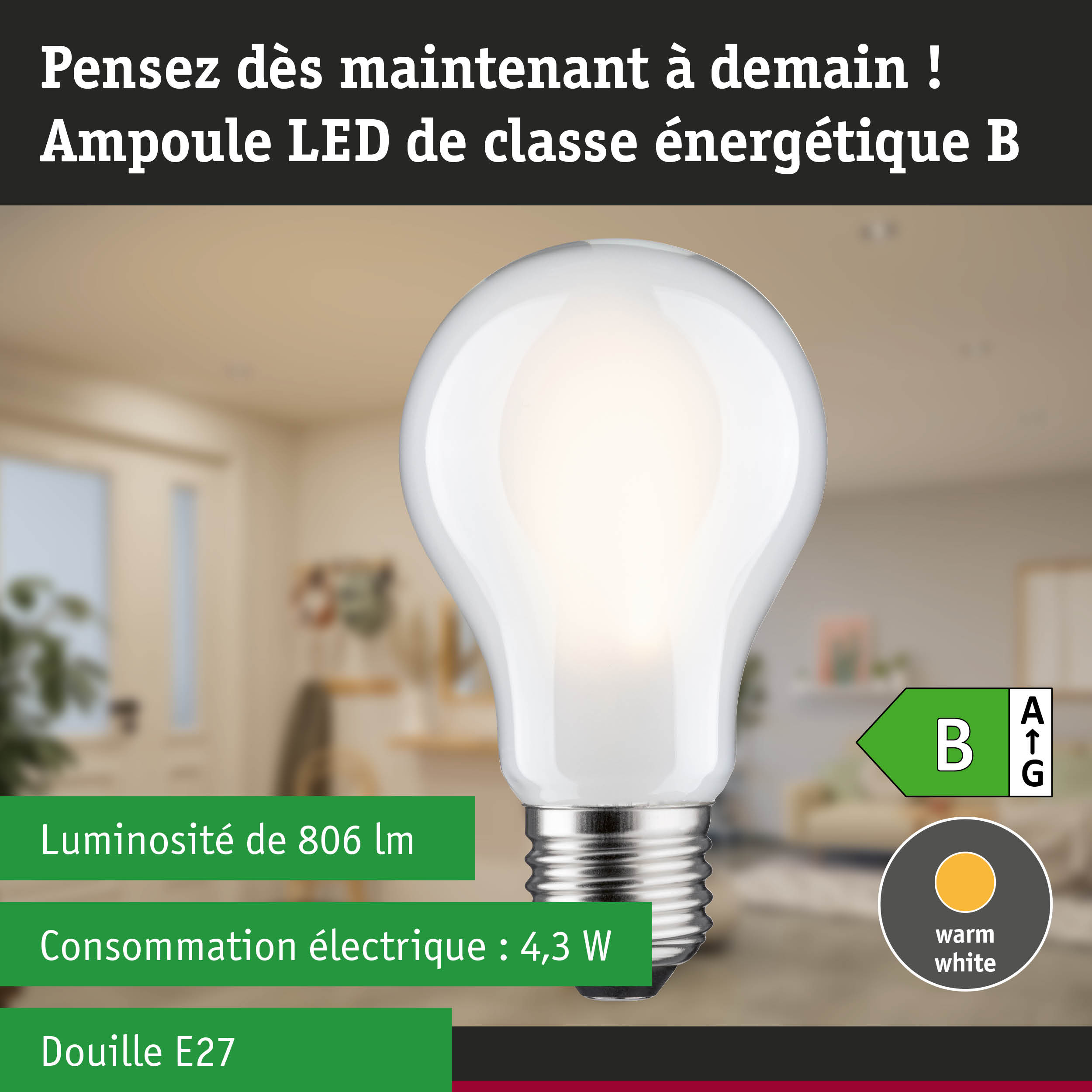 Ampoule LED blanche avec lumière blanc chaud et gradation 3 niveaux pour éclairage économique
