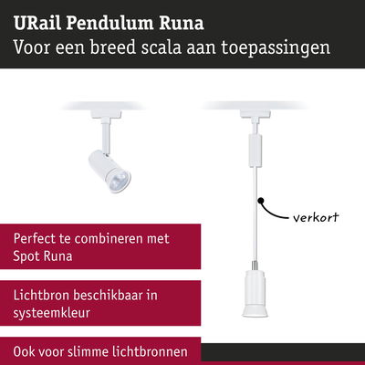 Witte URail Pendulum Runa plafondspot met verstelbare lamp voor diverse verlichtingsmogelijkheden