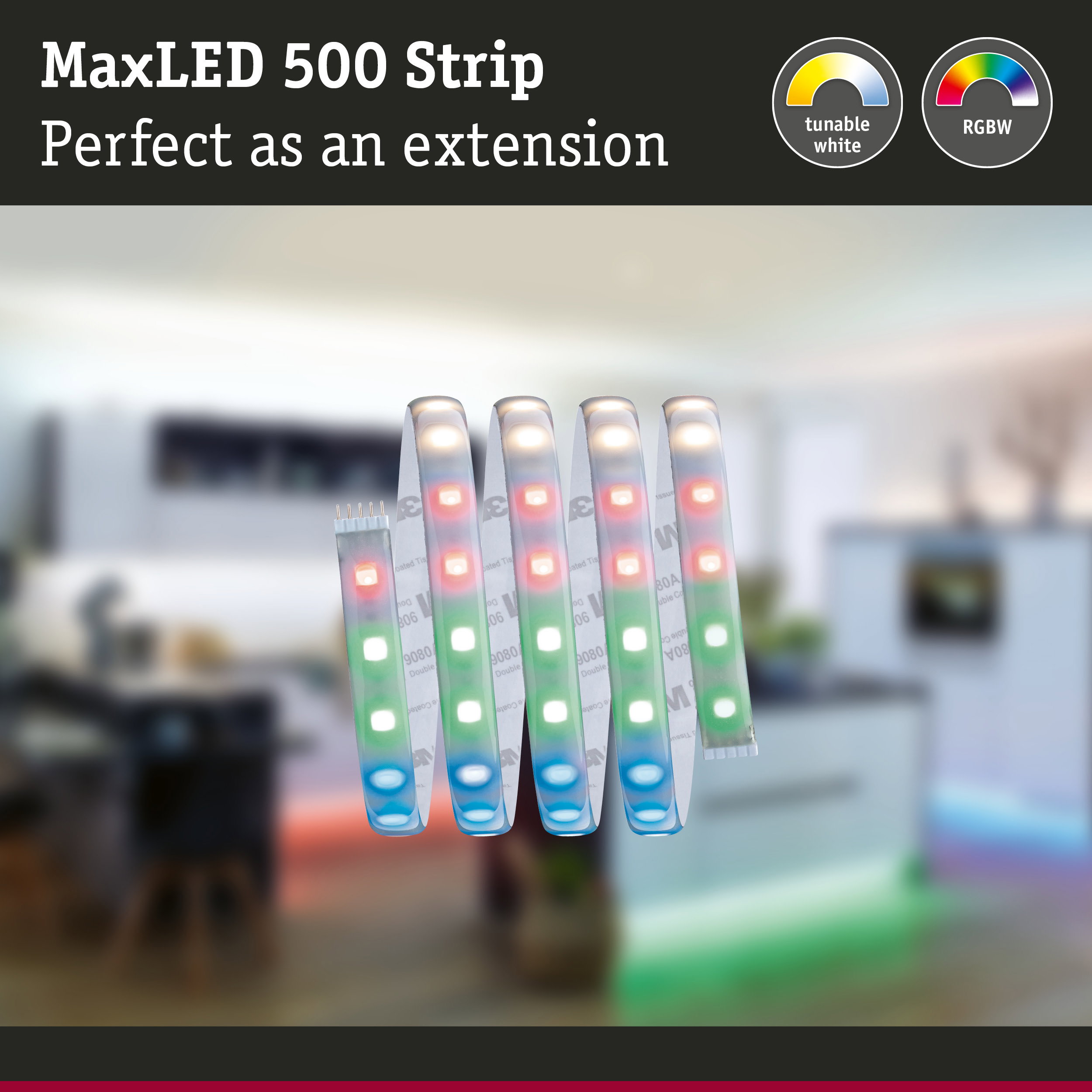 MaxLED 500 RGBW LED strip with tunable white light, ideal extension for home lighting setups