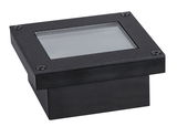 Black square metal LED recessed housing with glass cover for indoor lighting applications