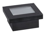 Black square metal LED recessed housing with glass cover for indoor lighting applications