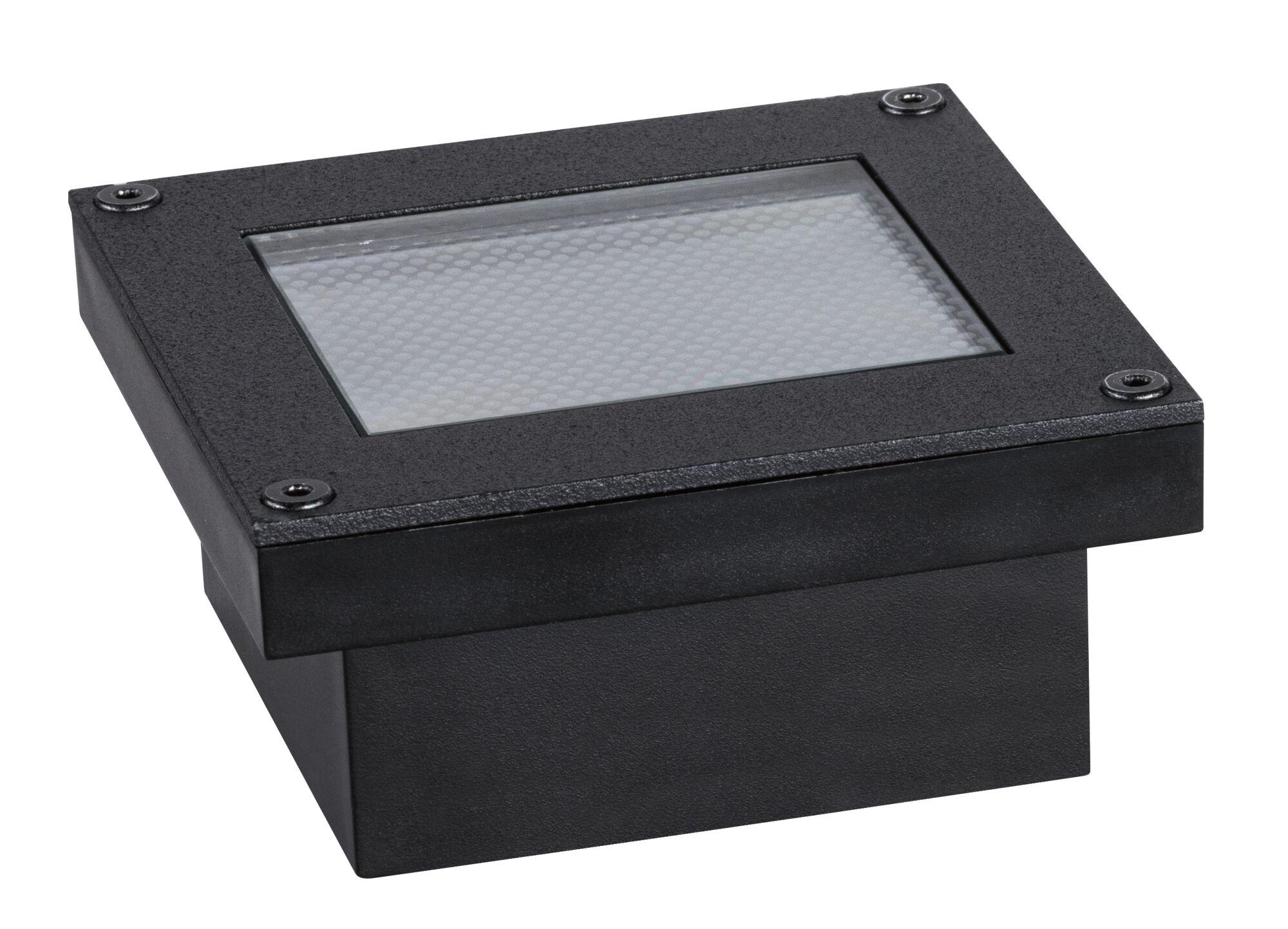 Black square LED outdoor recessed light with glass cover and metal frame for garden lighting