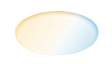 Round LED ceiling light with warm and cool white light for ambient room illumination