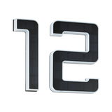 Black solar house numbers 1 and 2 with white plastic frame for outdoor lighting