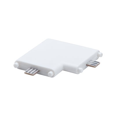Witte kunststof T-connector voor LED-rails met metalen contacten
