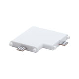 White plastic T-connector for LED track lighting with metal contacts