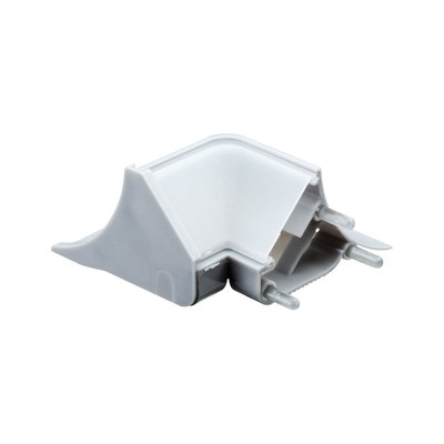 Grey plastic corner connector with three pins for LED track lighting systems