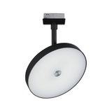 Round LED spotlight with black metal housing and white diffuser for modern indoor lighting