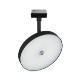 Rund LED-spot med sort metalhus og hvid diffusor til moderne indendørs belysning
