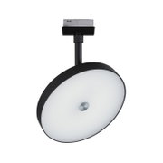 Rundes LED-Spotlicht mit schwarzem Metallgehäuse und weißem Diffusor für moderne Innenbeleuchtung