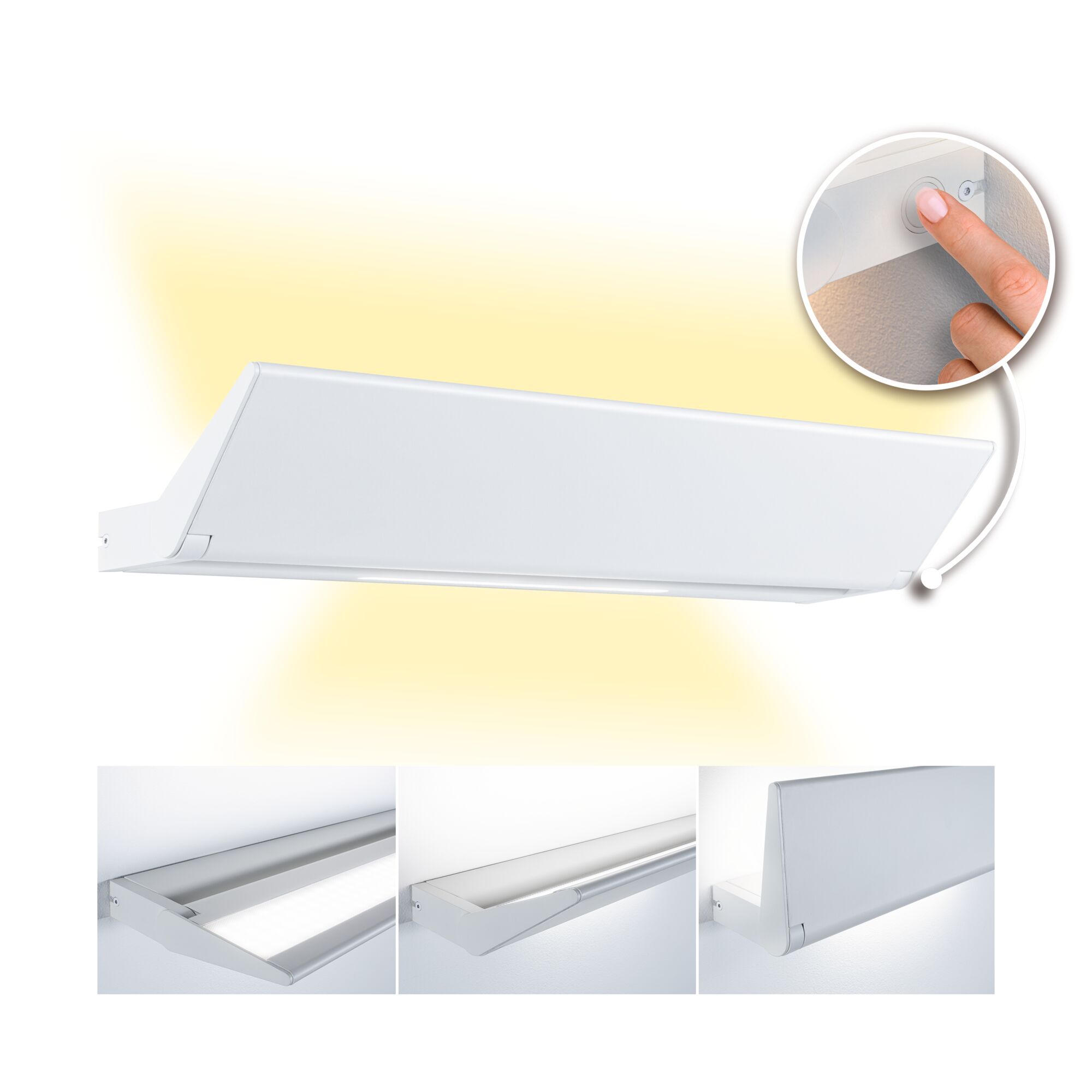Weiße LED-Unterbauleuchte aus Metall mit Touch-Schalter und warmweißem Licht für Küchenbeleuchtung