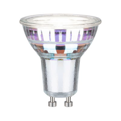 Klar GU10 LED-pære i glas med to metalstifter til energibesparende belysning