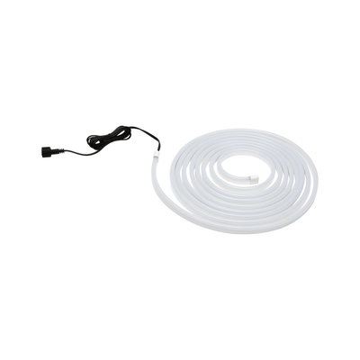 White flexible LED light strip with black power cable for decorative lighting applications