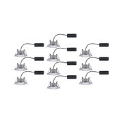 Mehrere silberne LED-Einbaustrahler mit schwarzem Anschlusskabel für moderne Innenbeleuchtung