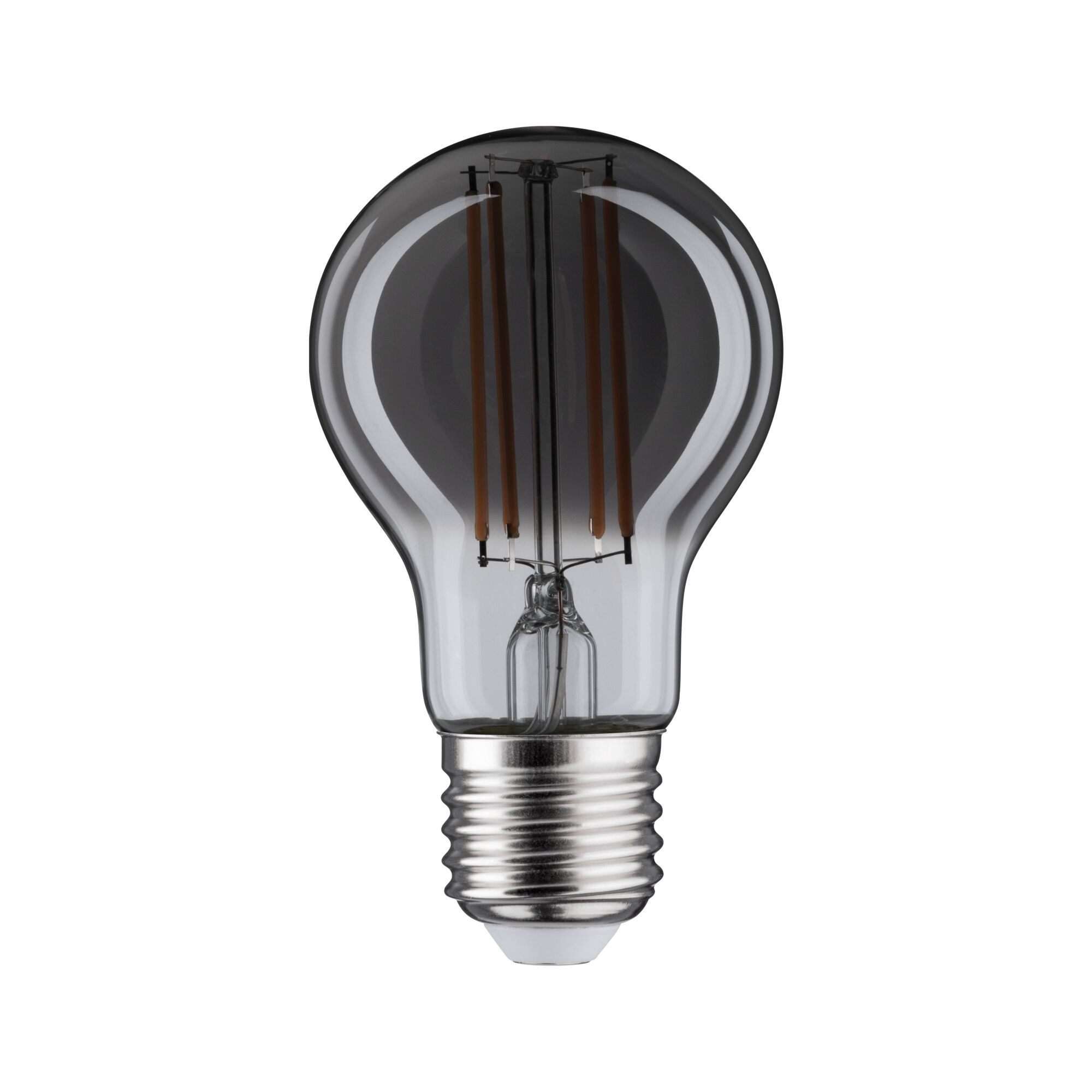 Klassische LED-Glühbirne mit transparentem Glas und silbernem Schraubsockel für energiesparende Beleuchtung