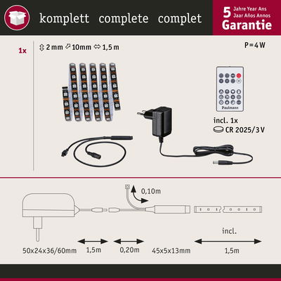 Komplettes LED-Lichtband-Set mit Netzteil, Fernbedienung und 1,5 m Streifen für flexible Beleuchtung