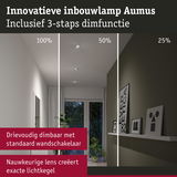 Innovatieve inbouwlamp Aumus met 3-staps dimfunctie toont lichtsterkte in woonkamer