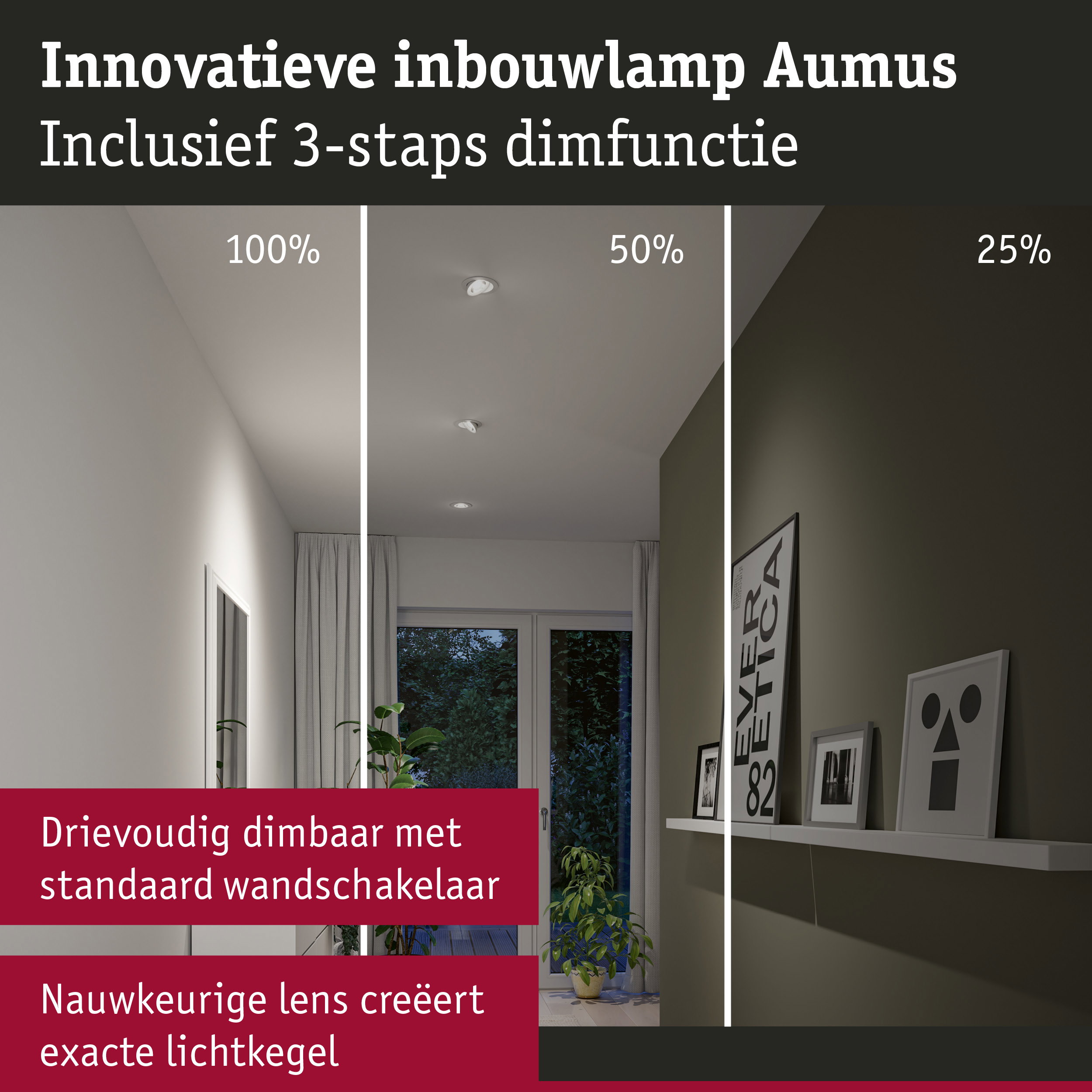 Innovatieve witte inbouwlamp Aumus met 3-staps dimfunctie en nauwkeurige lichtbundel voor verlichting