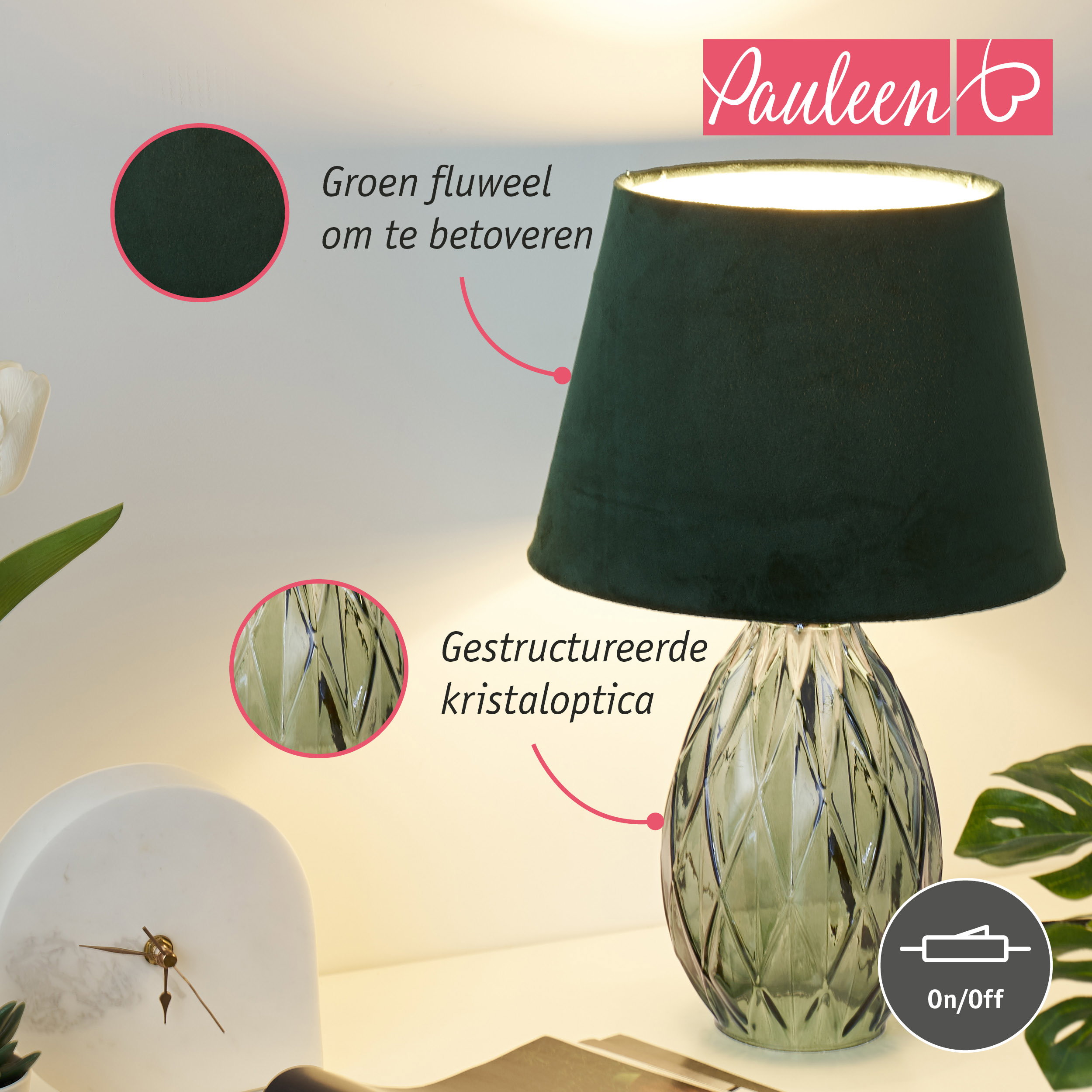 Paulmann Pauleen LED-tafellamp Crystal Velvet E14 max. 20W Groen
