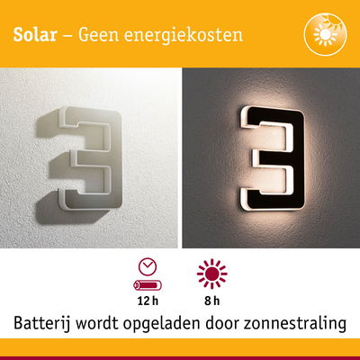 Zonne-energie huisnummer 3 van wit kunststof met LED-verlichting en oplaadbare batterij voor energiebesparende buitenverlichting