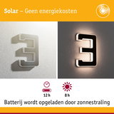 Zonne-energie huisnummer 3 van wit kunststof met LED-verlichting en oplaadbare batterij voor energiebesparende buitenverlichting