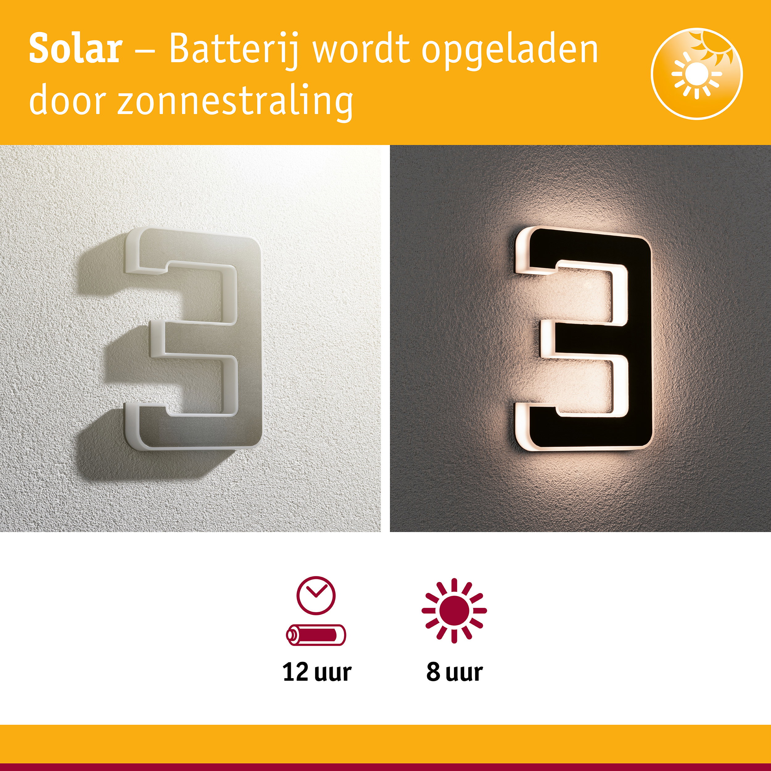 Zonne-LED-wandlamp in wit en zwart met 12 uur batterijduur voor energiebesparing
