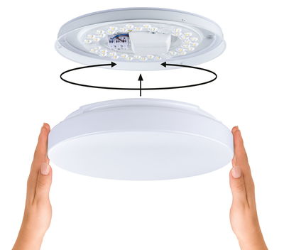 White round LED ceiling light with diffuser, easy snap-on installation, energy-efficient lighting solution