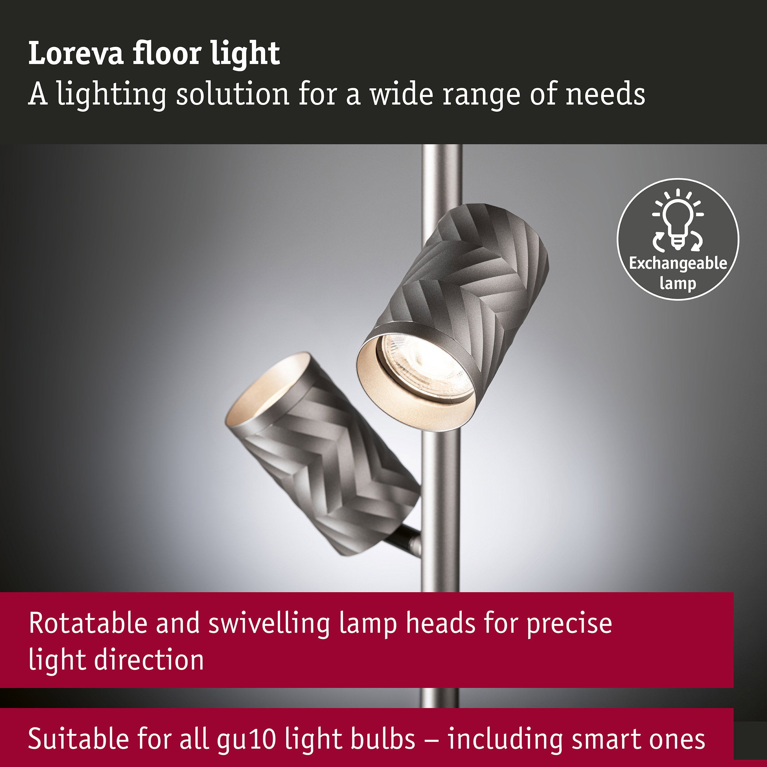 Floor lamp Loreva 1575mm max. 2x7W Titanium