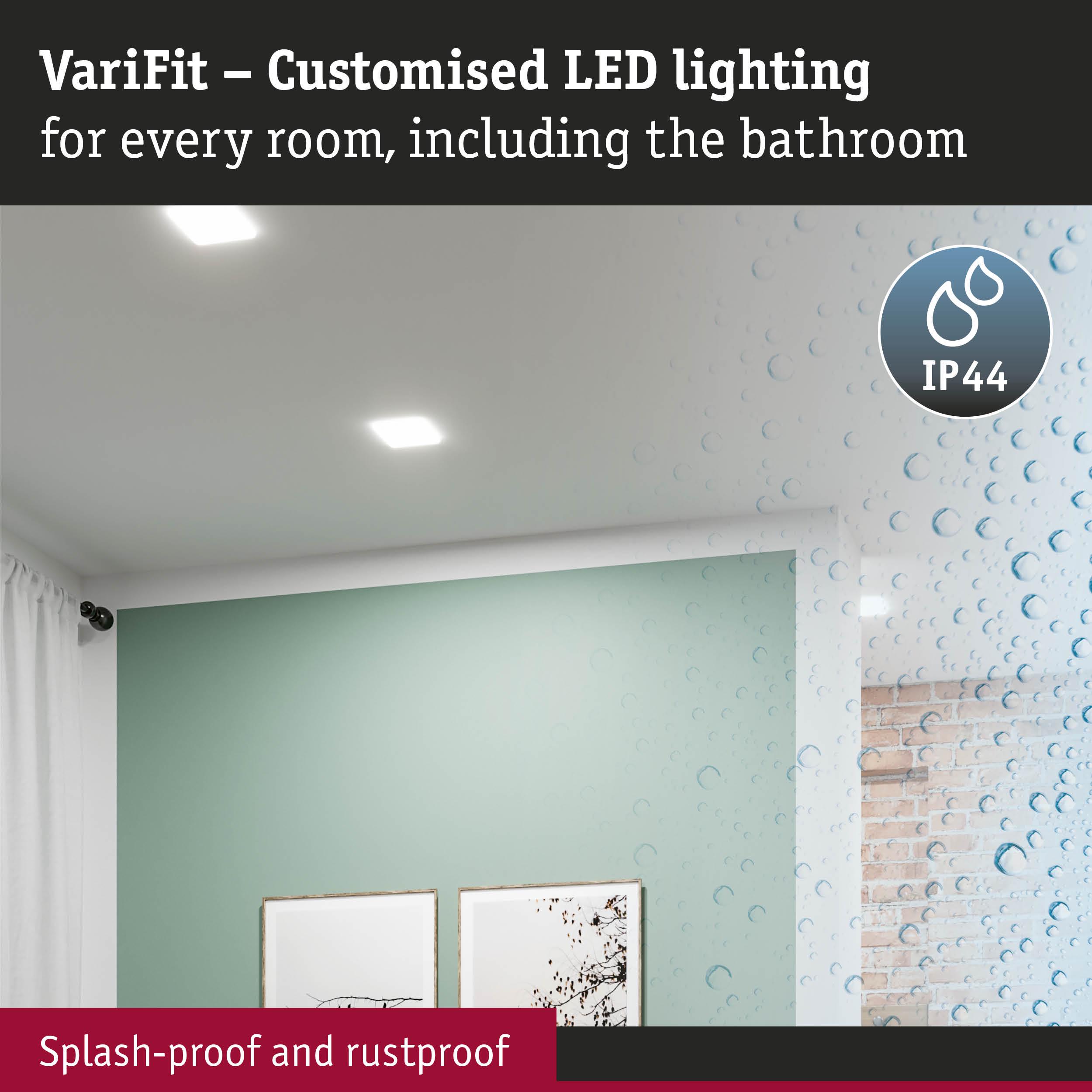VariFit white LED ceiling lights, splash-proof and rustproof, perfect for bathroom and room lighting