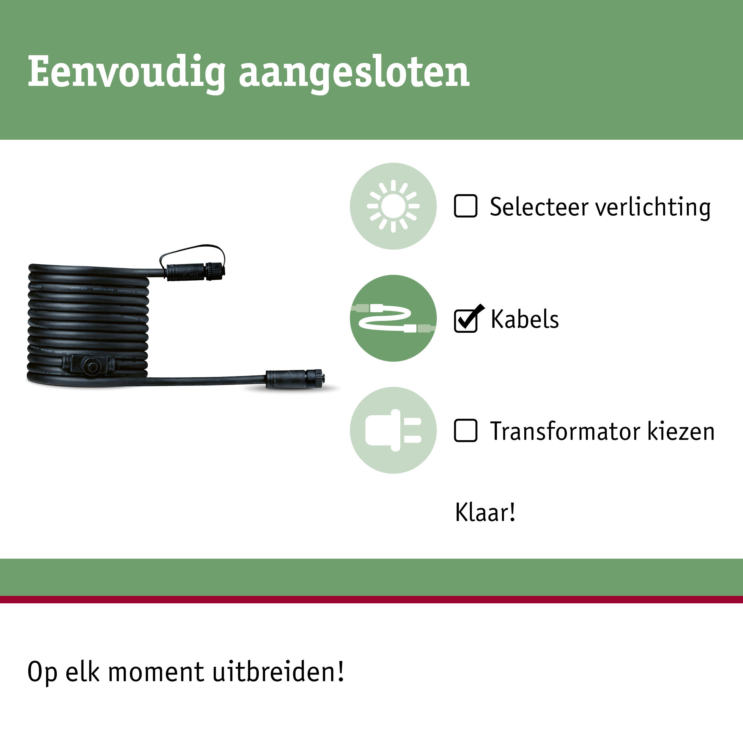 Zwart verlengkabel met stekkers voor flexibele aansluitingen van verlichtingssystemen