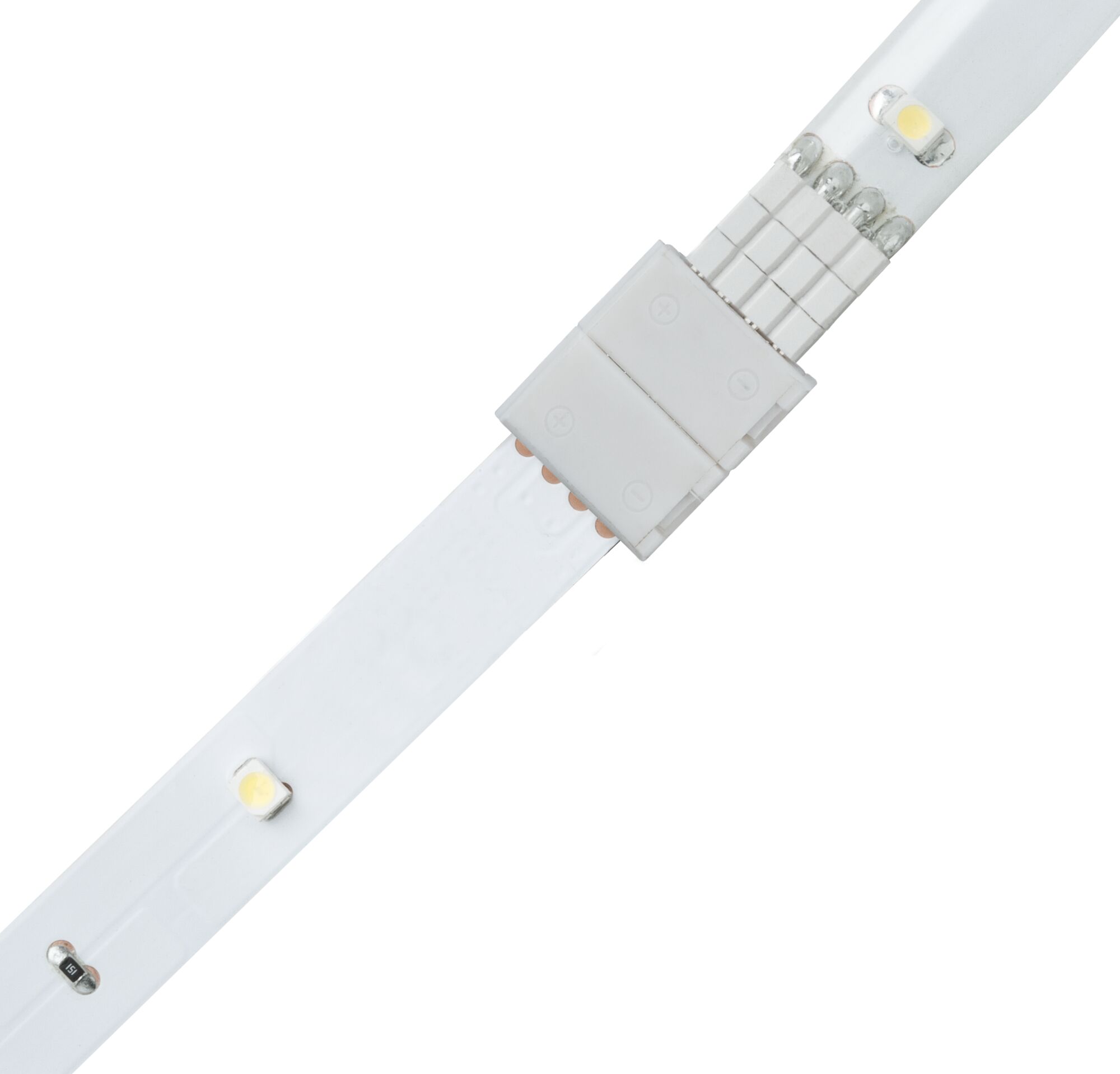 White LED strip with connector for flexible indoor lighting solutions and easy installation