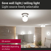 White Gove ceiling and wall light with dimmable G9 bulb in modern bathroom setting