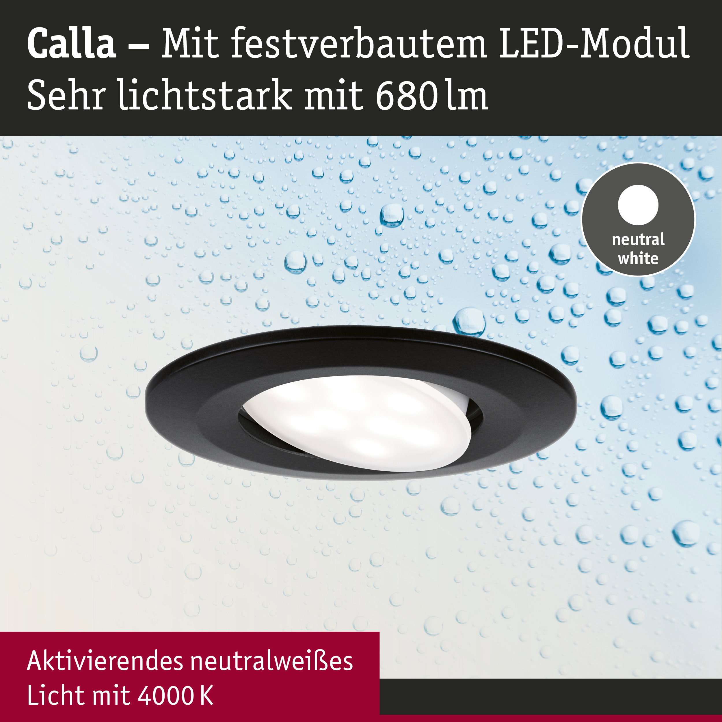 Calla LED-Einbaustrahler in Schwarz mit festverbautem Modul und neutralweißem Licht 4000K
