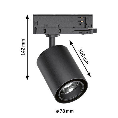 Schwarzer LED-Spot aus Metall mit Maßen 142x100x78 mm für moderne Innenbeleuchtung