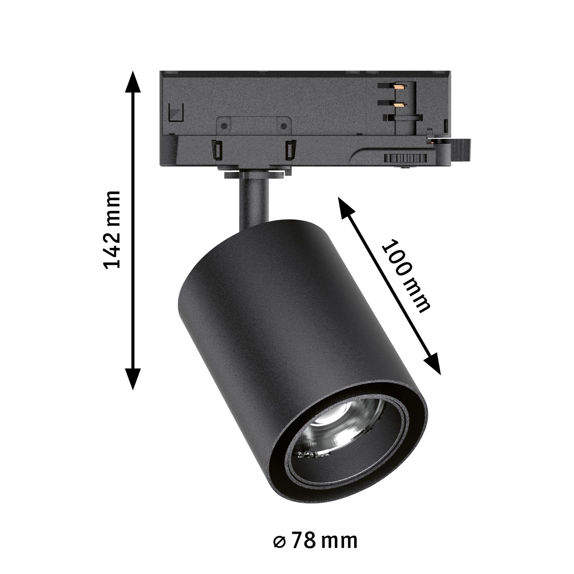 Schwarzer LED-Strahler aus Metall mit 142 mm Höhe und 78 mm Durchmesser für moderne Innenbeleuchtung