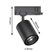 Schwarzer LED-Strahler aus Metall mit 142 mm Höhe und 78 mm Durchmesser für moderne Innenbeleuchtung
