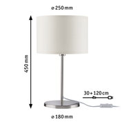 Lampa stołowa z białym abażurem z tkaniny i metalową podstawą, wysokość 450 mm, średnica 250 mm