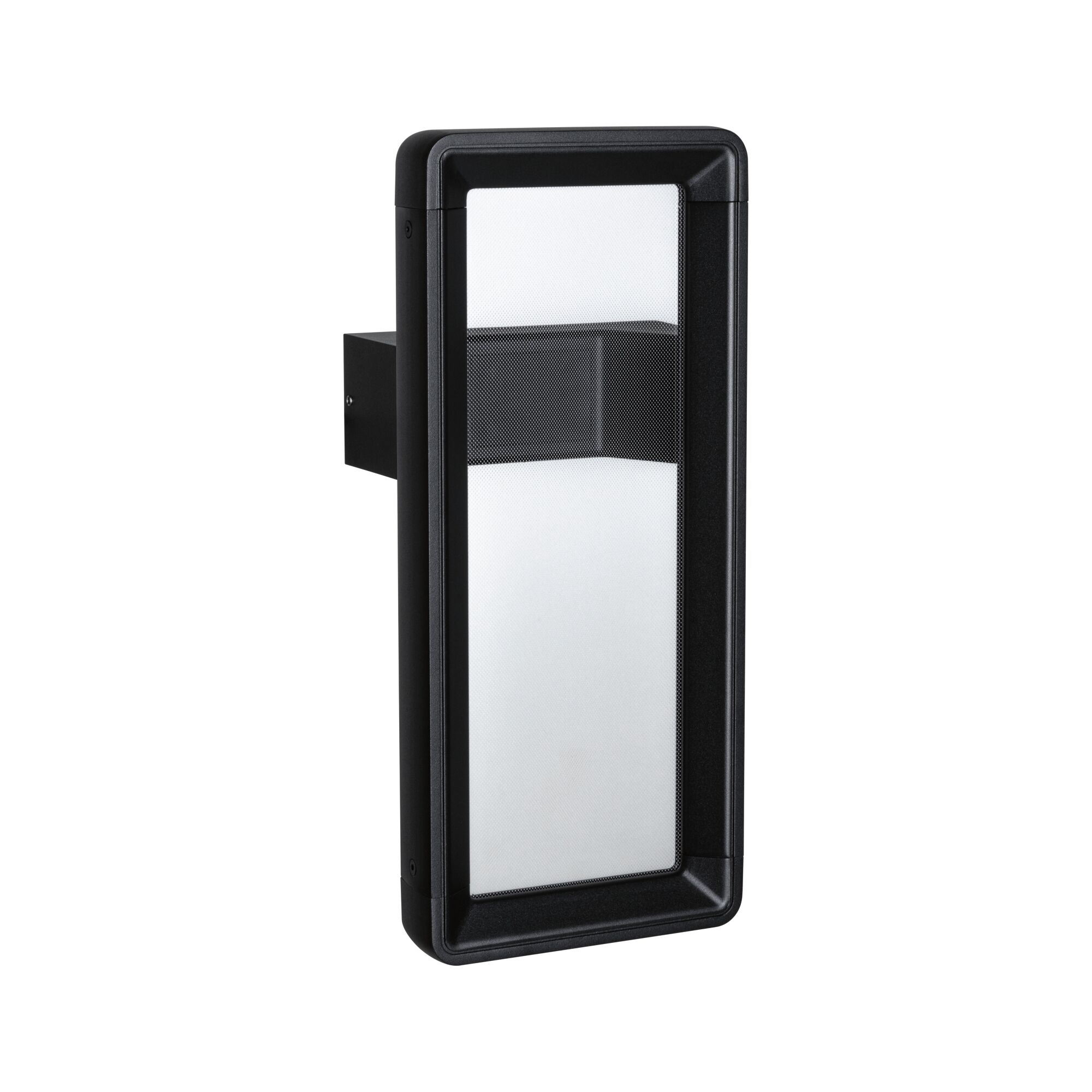 Moderne sort LED-udendørsvæglampe med rektangulært design og hvid diffuser til havebelysning