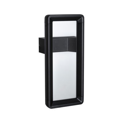 Moderne sort LED-udendørsvæglampe med rektangulært design og hvid diffuser til havebelysning