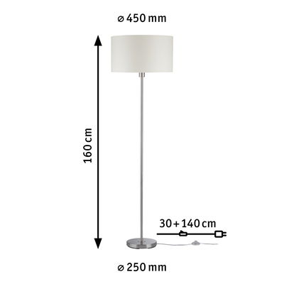 Lampadaire avec abat-jour en tissu blanc et base en métal, hauteur 160 cm, diamètre 45 cm, éclairage salon