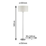 Lampadaire avec abat-jour en tissu blanc et base en métal, hauteur 160 cm, diamètre 45 cm, éclairage salon