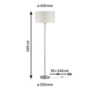Lampadaire avec abat-jour blanc en tissu et base en acier inoxydable, hauteur 160 cm, diamètre 45 cm