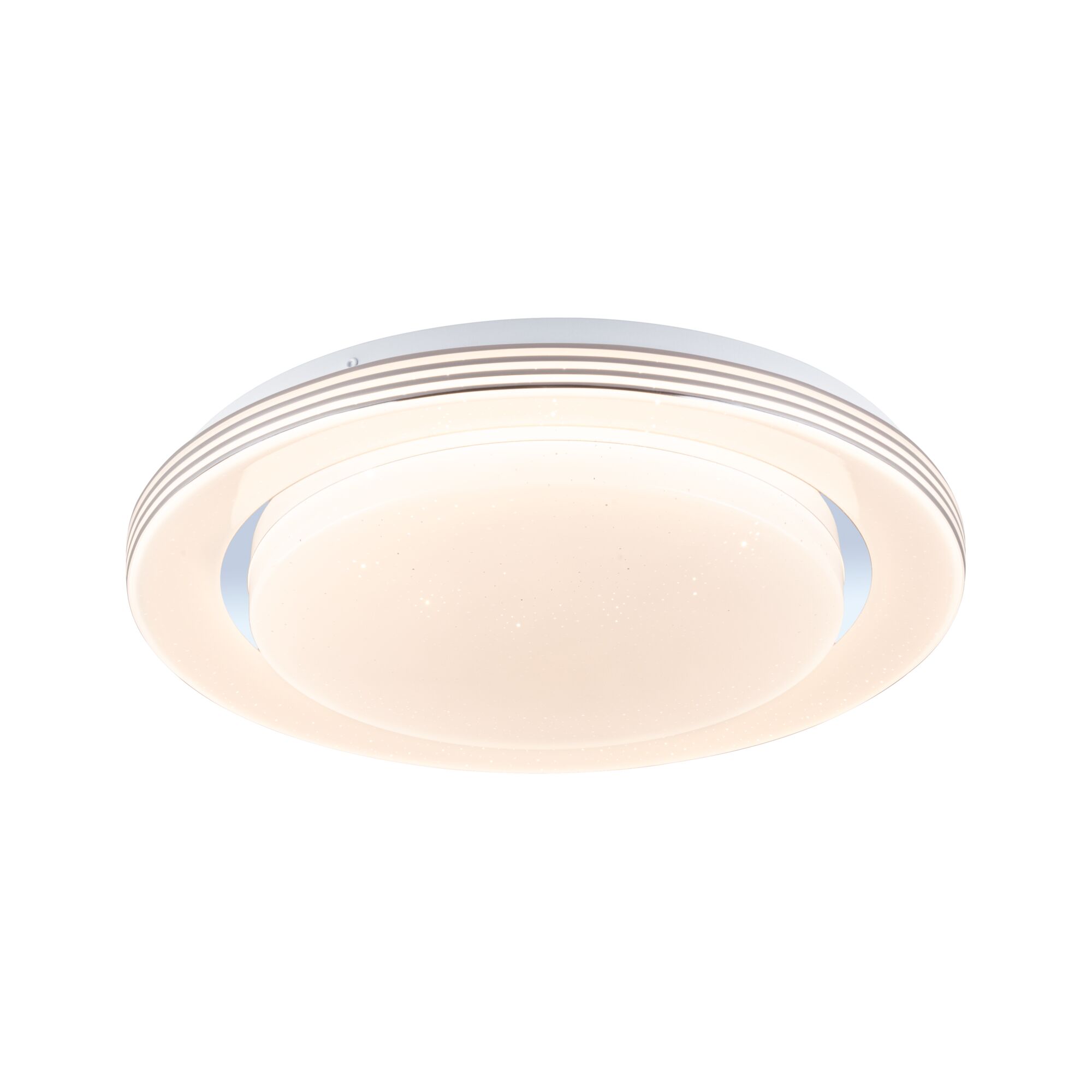 Rund hvid LED-loftslampe med stjerneeffekt og moderne design til opholdsrum