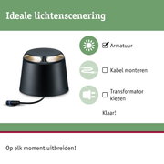Zwarte LED-buitenlamp met geïntegreerde kabel voor eenvoudige montage en uitbreidbare installatie