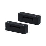 Two black plastic mounts with serrated inner section and screw holes for secure installation