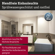 Blendfreie Aluminium-Einbauleuchte in Silber für Feuchträume mit IP44 Schutz und modernem Bad-Design