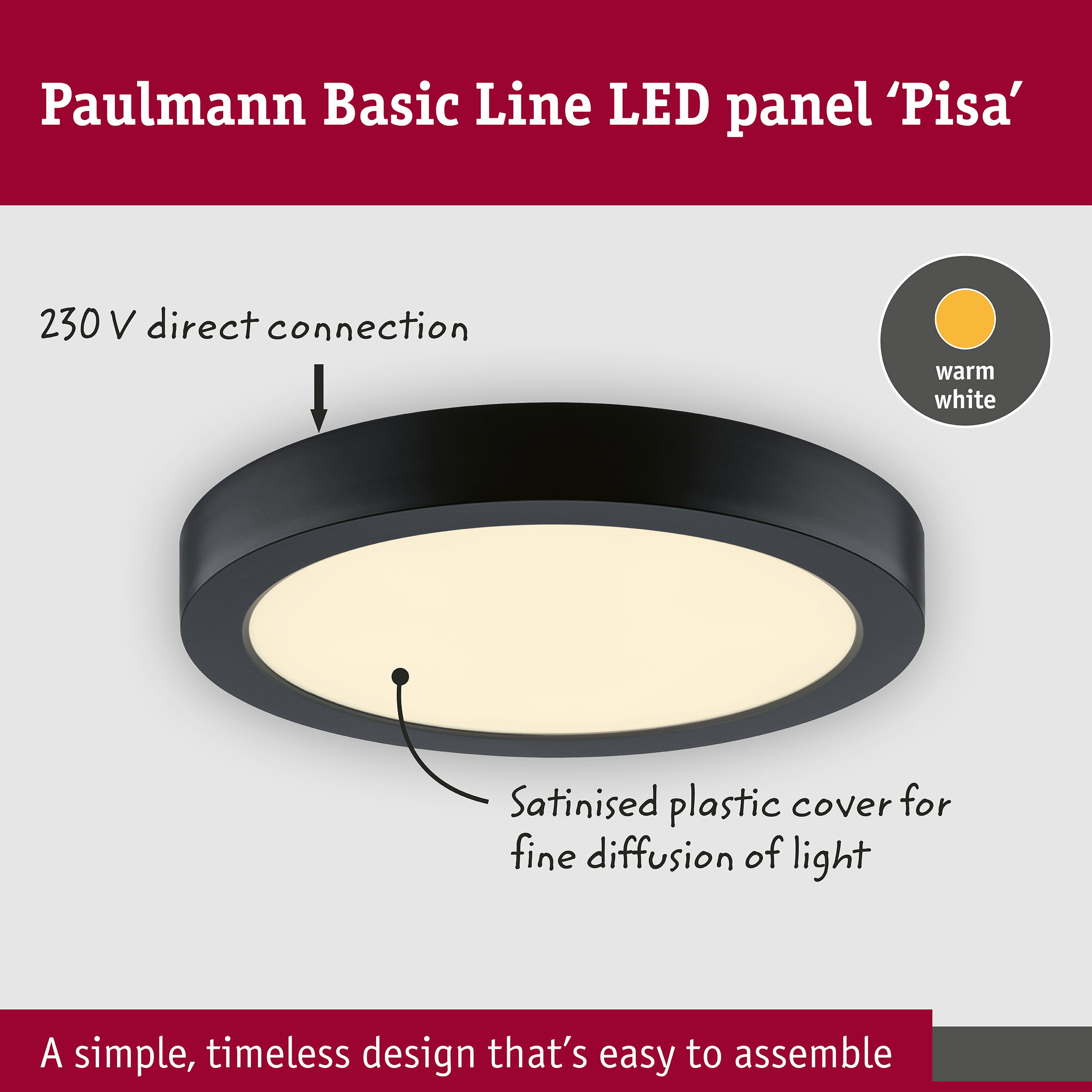 LED Panel Pisa 3000K 290mm 1800lm 17,6W Black matt