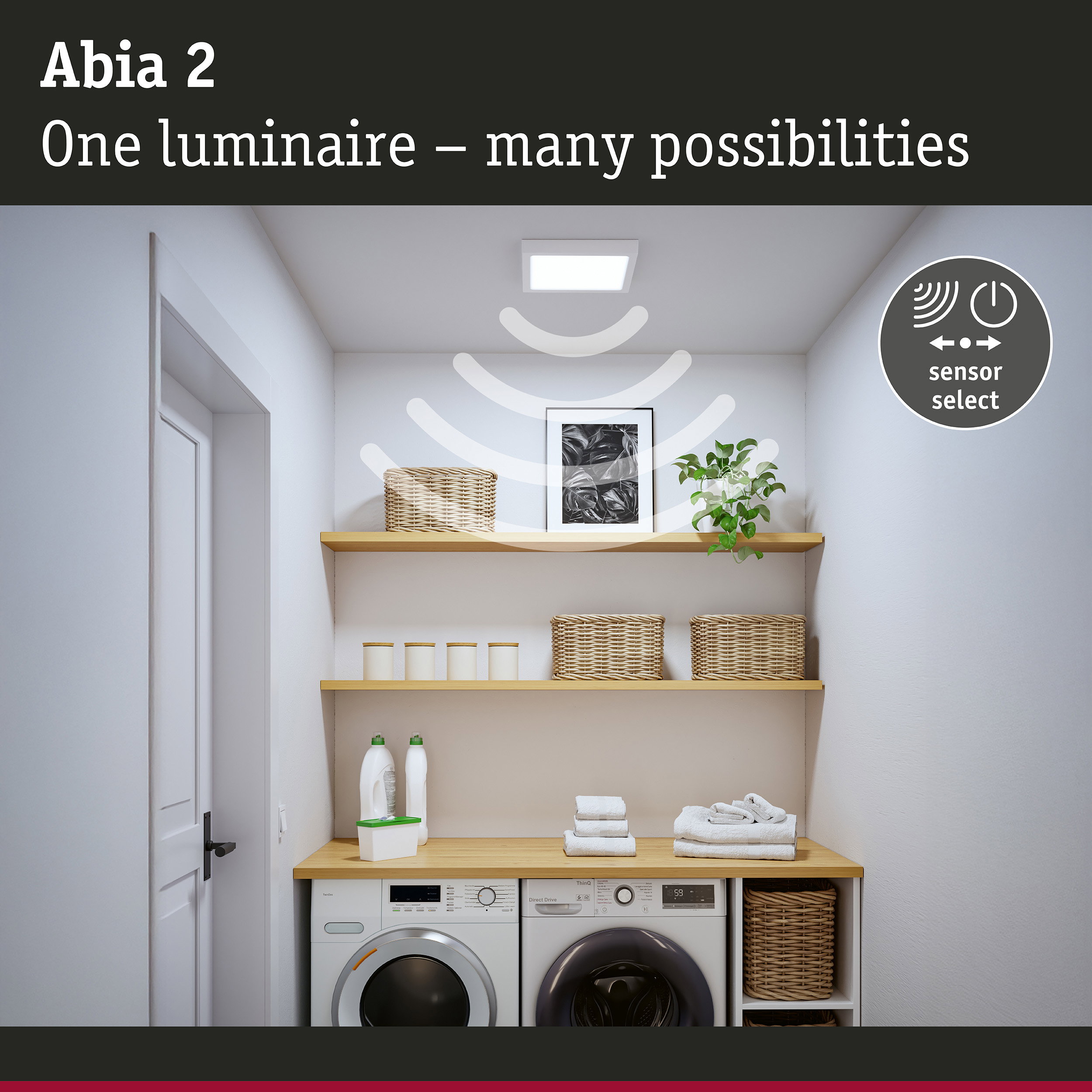 LED Panel Abia 2 White Select Twilight-controlled motion detector (HF) angular 300x300mm 14W 900lm White Select White