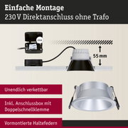 Einbauleuchte aus Aluminium in Silber mit Anschlussbox und Doppelschnellklemme für 230V Direktanschluss