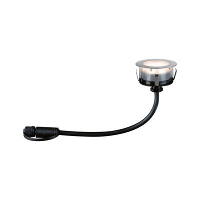 Round stainless steel LED recessed module with black cable for outdoor lighting